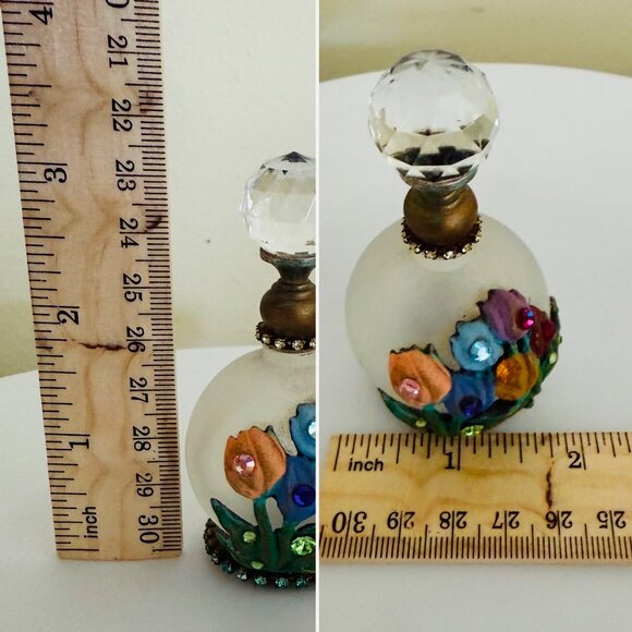 Belladonna Handmade Frosted Glass Floral Decor Bottle Crystal Top 3 Inch Vintage - Picture 7 of 10